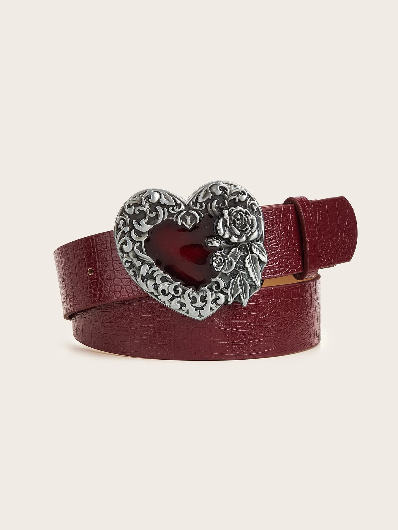 Wine Red Heart Carved Belt – Romantic & Chic Accessory Belt LUNARITY GARAGE Crocodile pattern 122cm