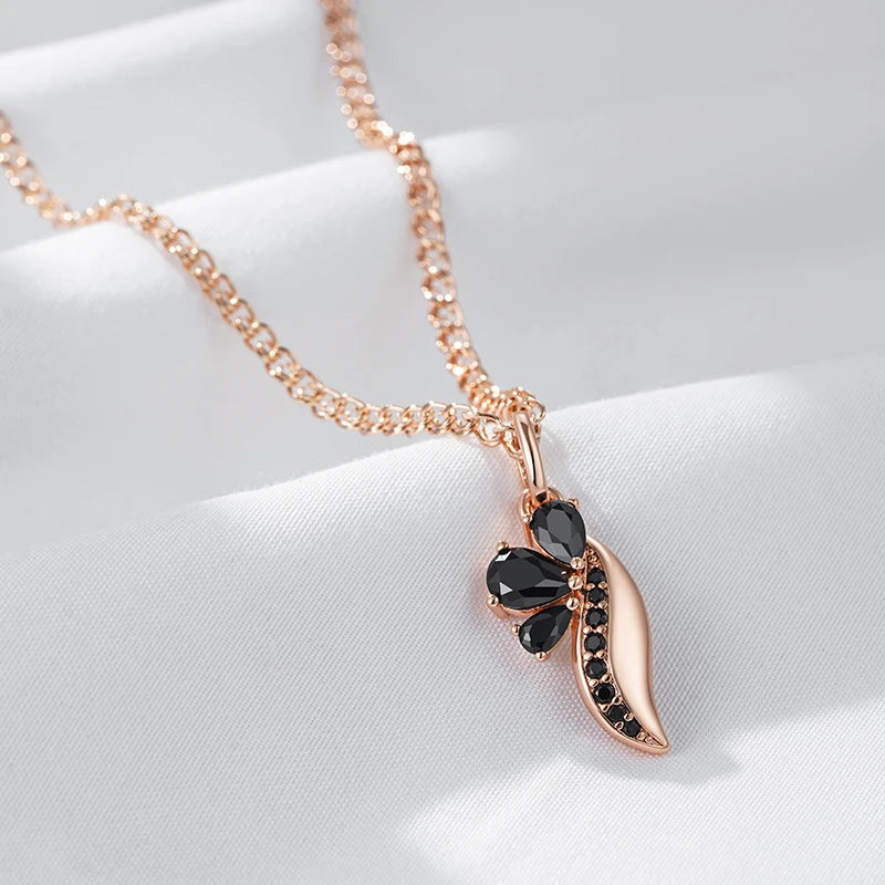 Black Zircon Rose Gold Crystal Flower Pendant Necklace Necklace LUNARITY GARAGE   