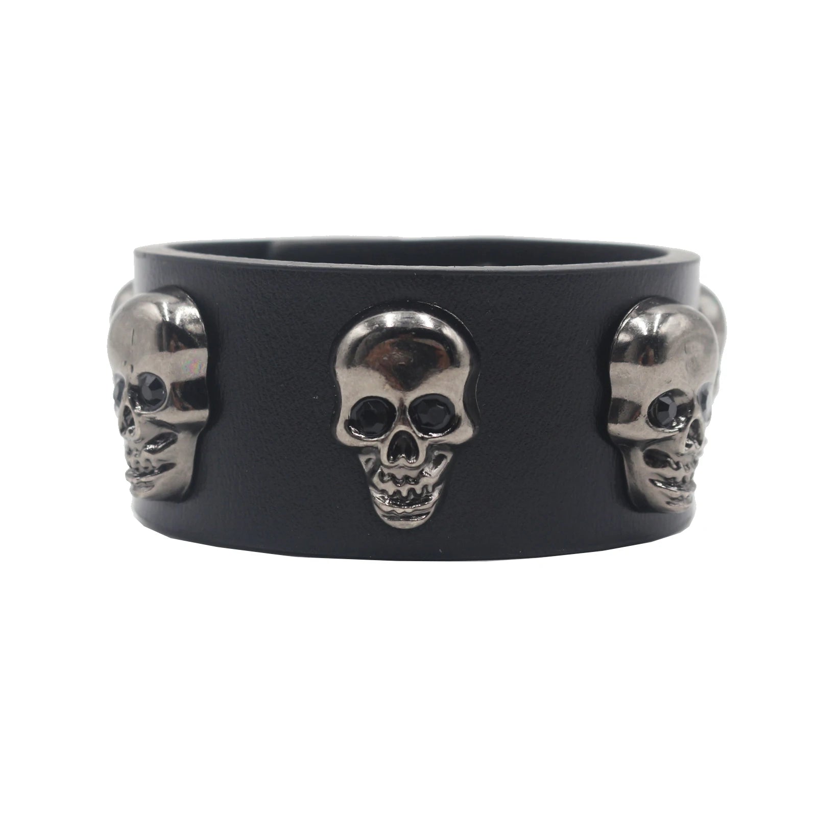 Skull Cross Rivet Wide Cuff Bracelet – Genuine Leather Punk Rock Bangle