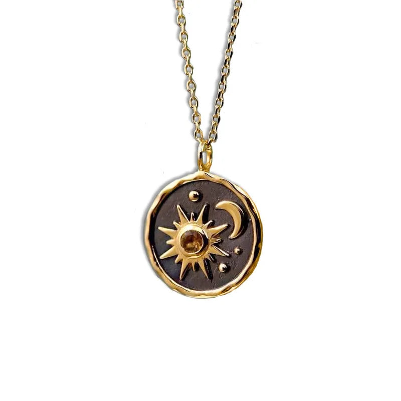 Vintage Boho Sun & Moon Pendant Necklace – Women’s Alloy Clavicle Chain Jewelry Necklace Lunarity Garage