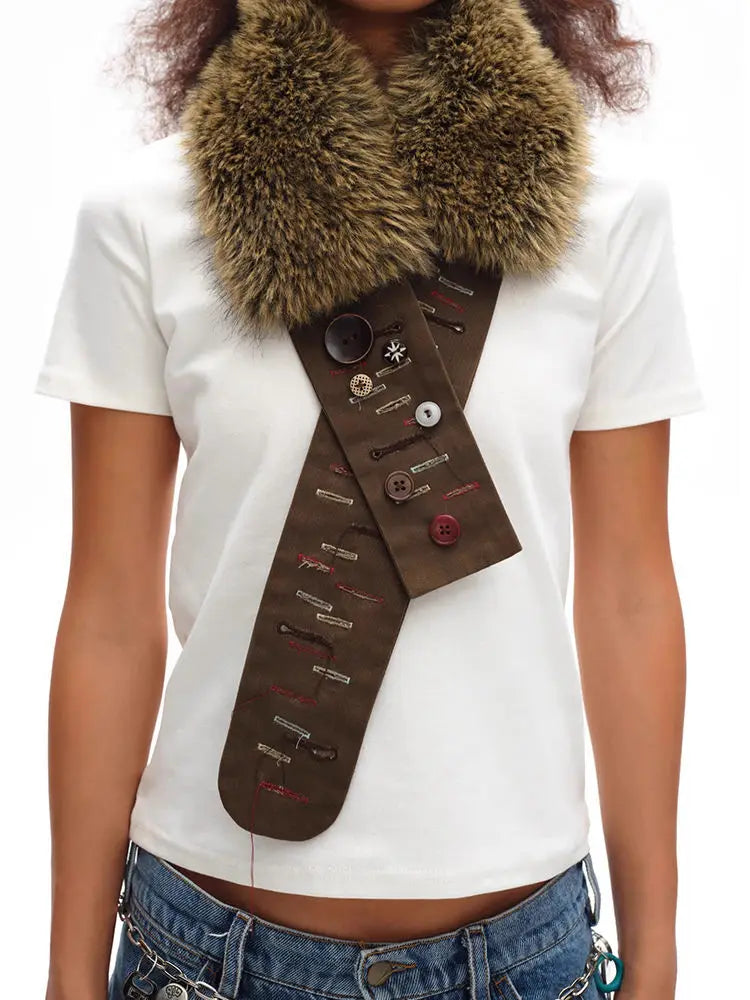 Vintage Brown Fur Belt - Y2K Hook Furry Cowgirl Gothic Punk Hip Hop Waistband Belt LUNARITY GARAGE