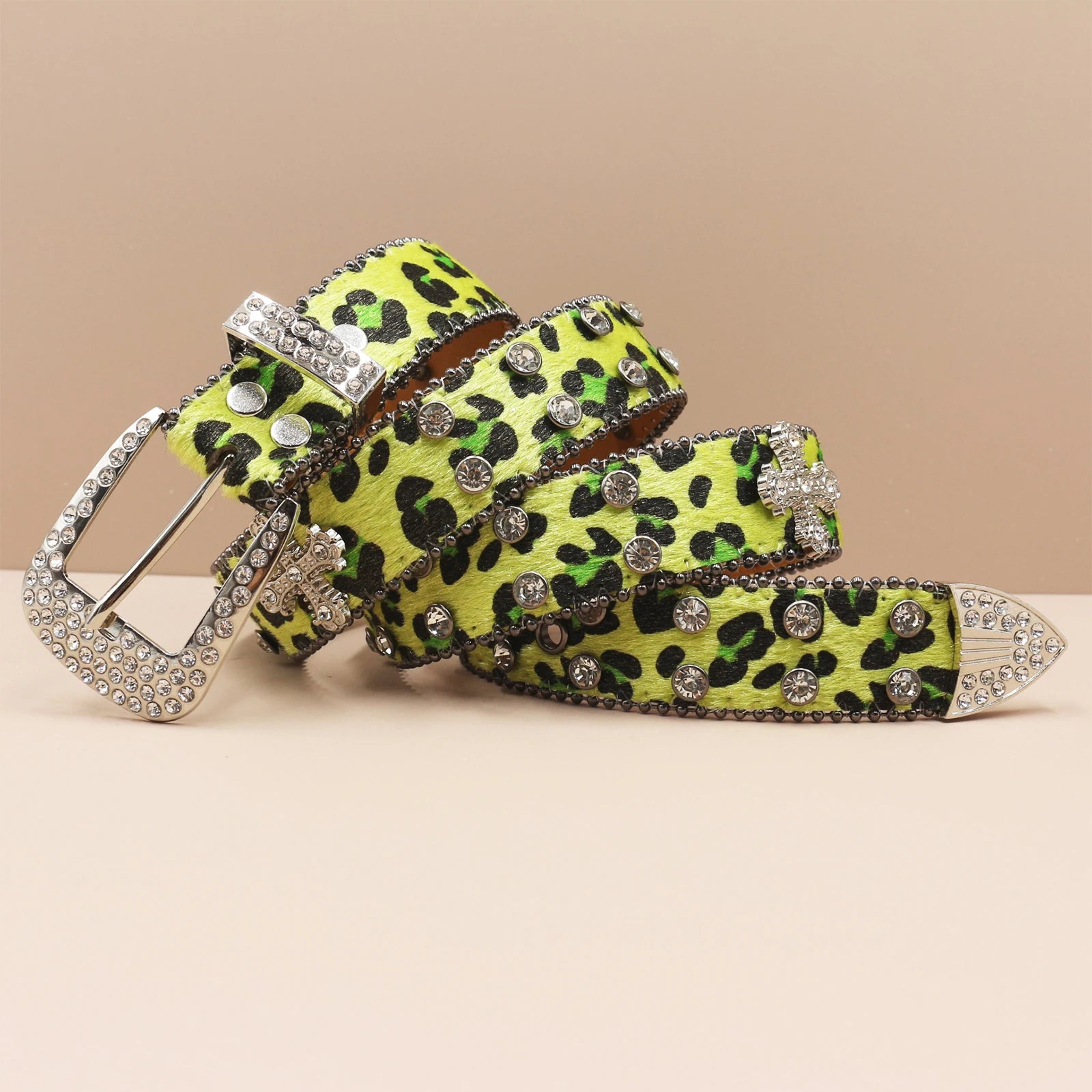3.3cm Leopard Print Rhinestone Belt Hip Hop Punk Style belt LUNARITY GARAGE