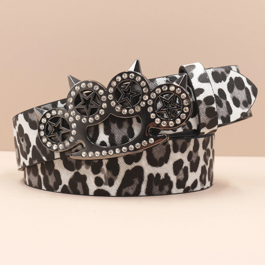 Leopard Print Rhinestone Y2K Belt - Hip Hop Western Shiny Waistband Belt LUNARITY GARAGE