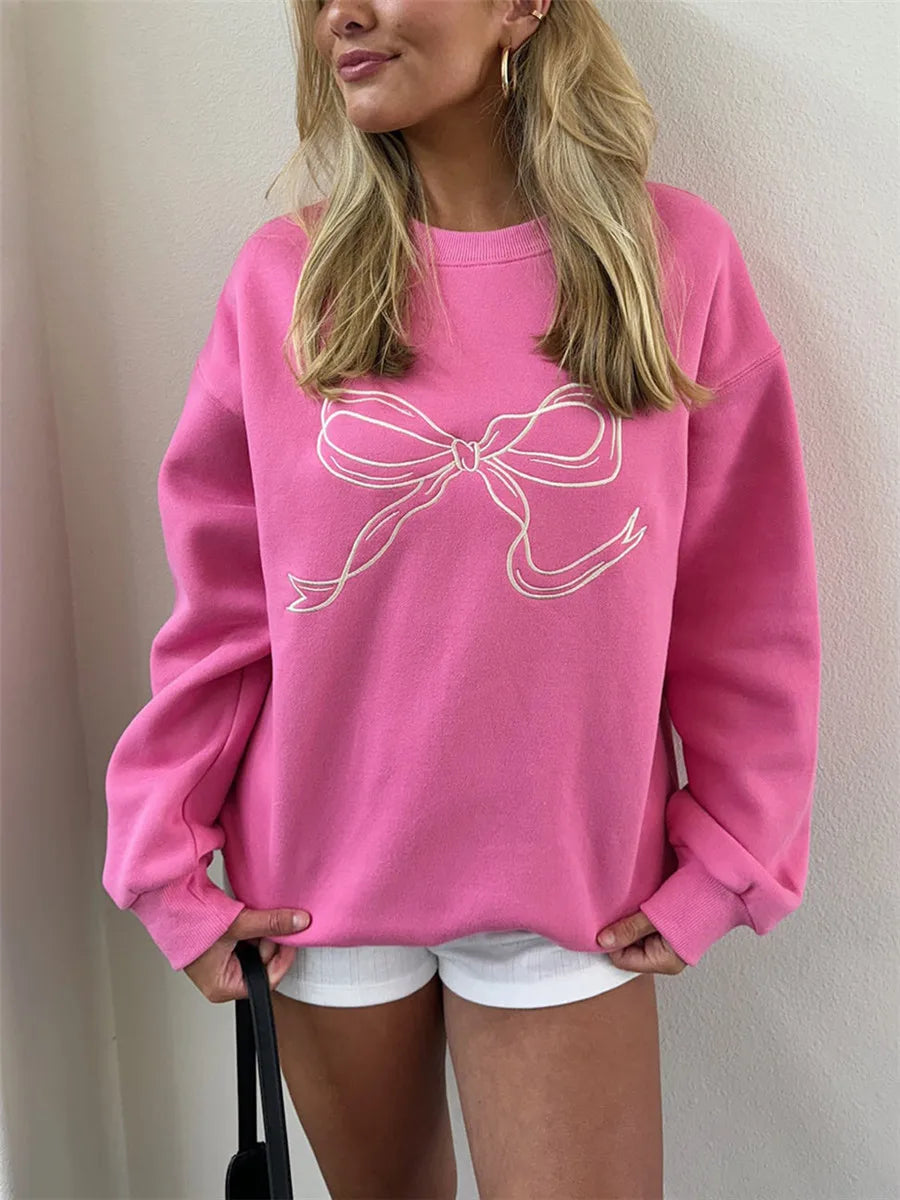 Cute Pink Bow Print Sweatshirt – Cozy & Stylish Casual Wear Sweatshirts Lunarity Garage Pink S