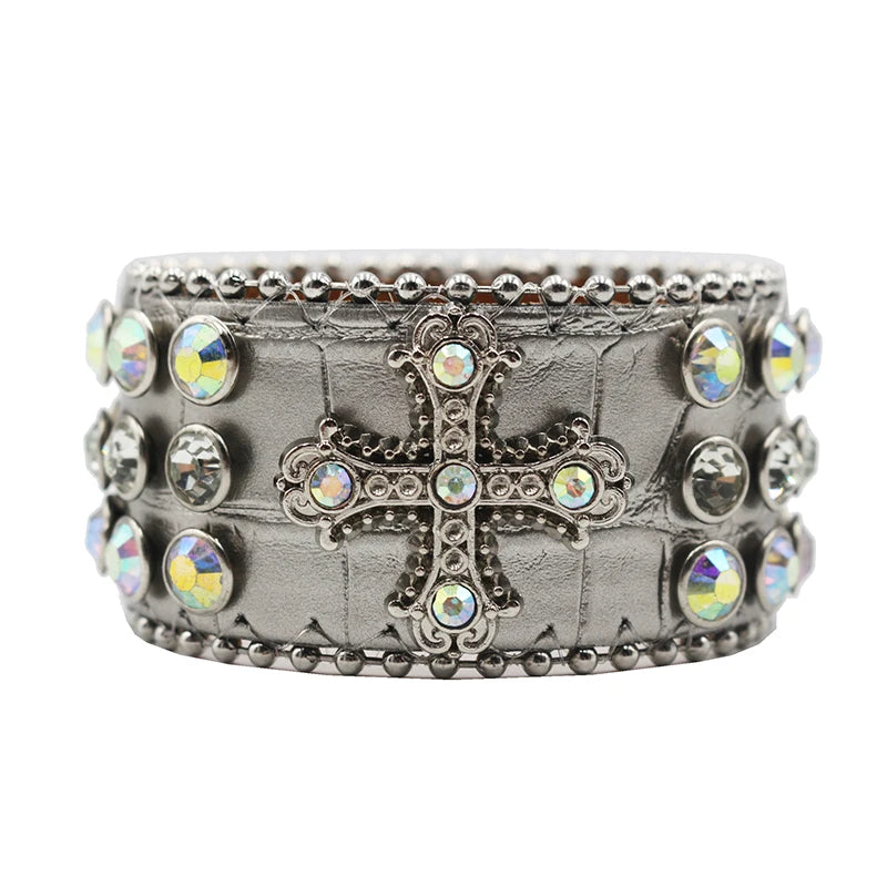Rhinestone Cross Bracelet – Shiny Crystal Unisex Party Jewelry Bracelets LUNARITY GARAGE Silver