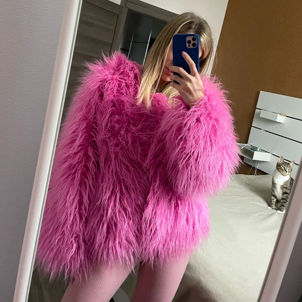 Fur Coats Women Autumn Winter Top Fashion Pink Faux Fur Coat Elegant Thick Warm Faux Fur Jackets for Women 2025 coat LUNARITY GARAGE