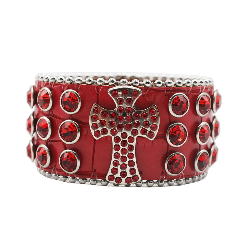 Punk Style Shiny Cross Rhinestone Bracelet Bracelets LUNARITY GARAGE Red