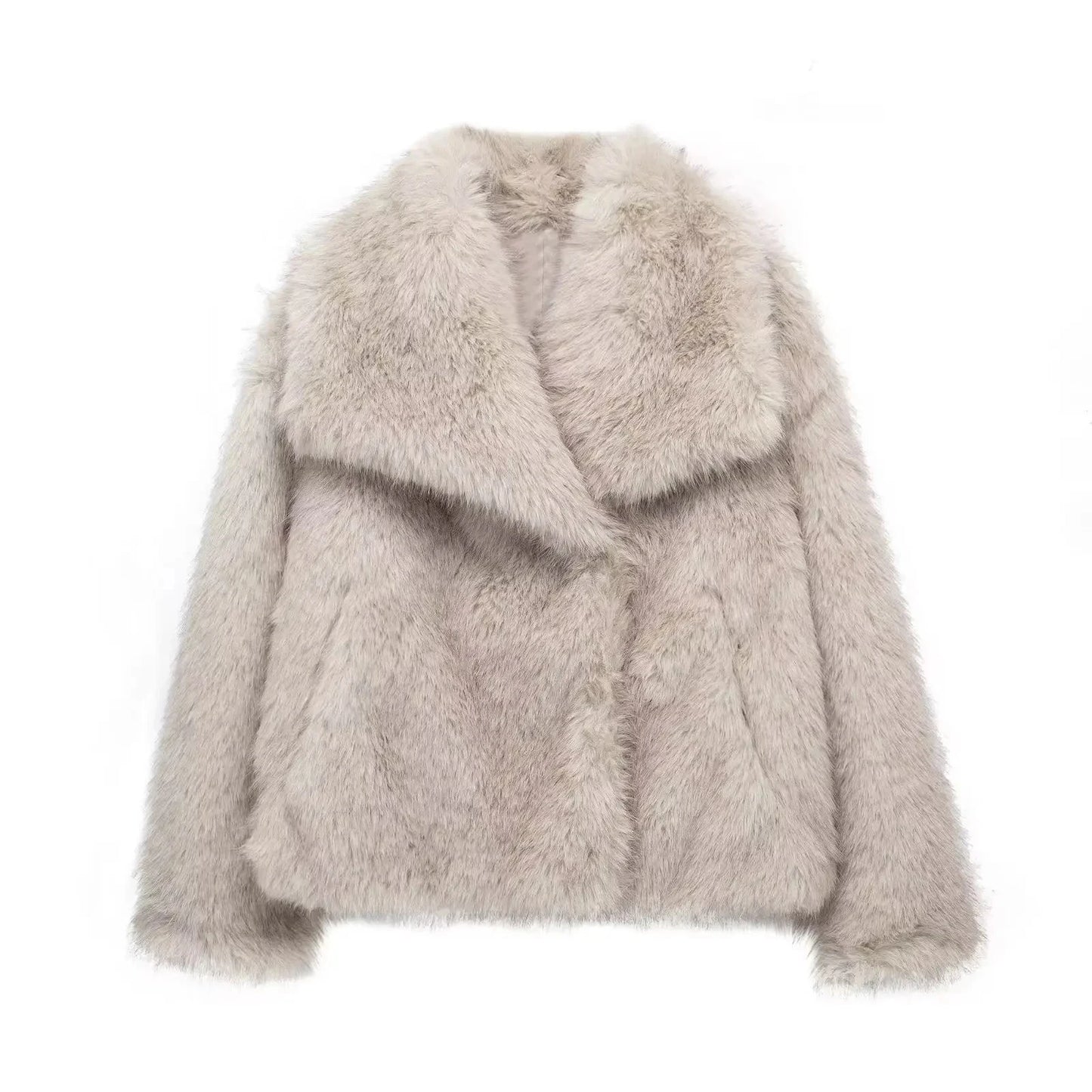 Vintage Cropped Faux Fur Jacket – Elegant Winter Style fur coat LUNARITY GARAGE Beige Gray XS