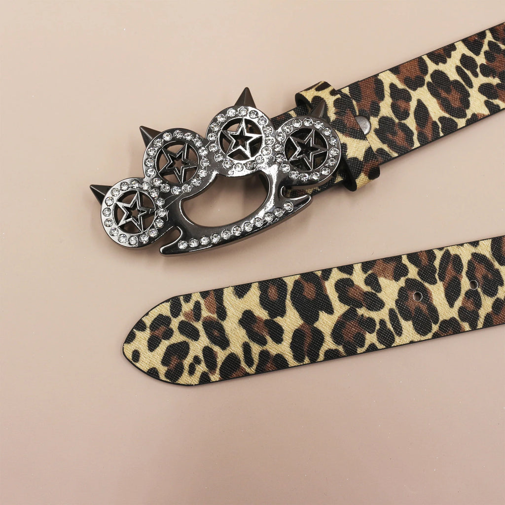 Leopard Print Rhinestone Y2K Belt - Hip Hop Western Shiny Waistband Belt LUNARITY GARAGE