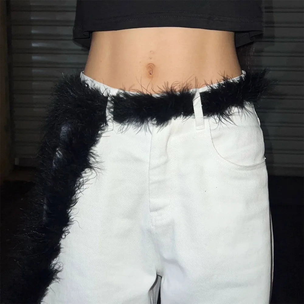 Y2K Punk Plush Fur Belt - Soft Fluffy Waist Chain for Hip Hop & Street Style Belt LUNARITY GARAGE
