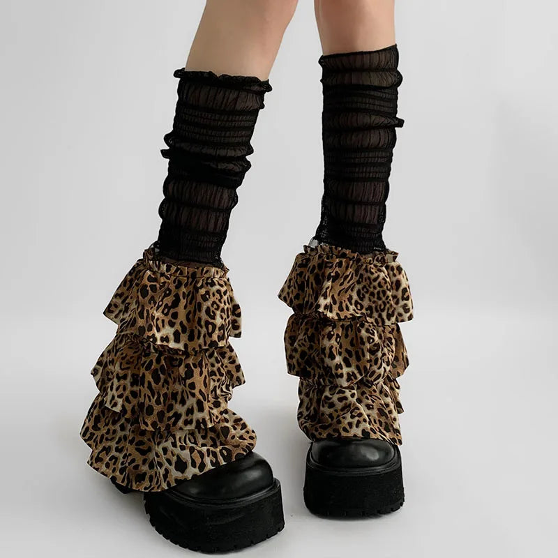 Y2K Japanese JK Style Leopard Lace Leg Warmers Leg Warmers Lunarity Garage Black One Size 