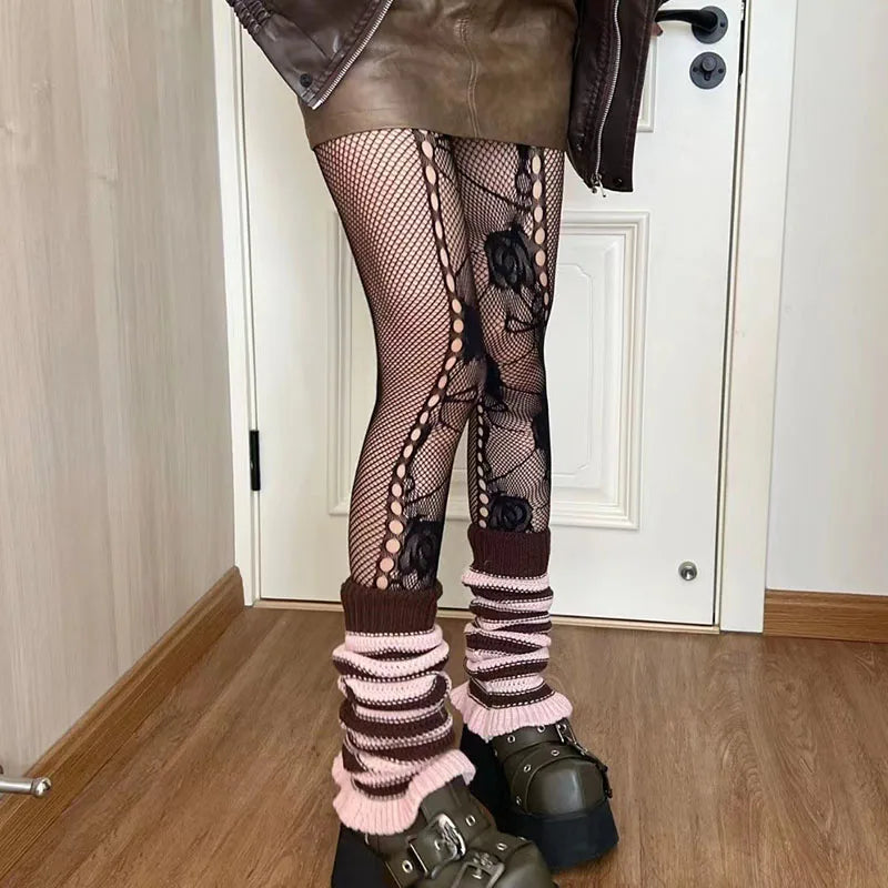Y2K Rose Lace Mesh Fishnet Pantyhose Socks Lunarity Garage