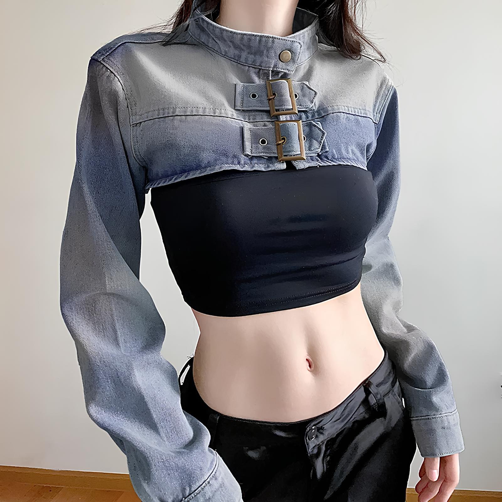 Sexy Y2K Aesthetic Cropped Denim Coat Jacket Jackets Lunarity Garage Blue S 