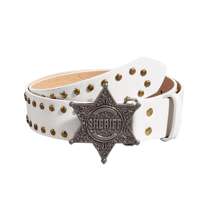 Star Buckle Y2K Fashion Jeans Belt - Western Cowgirl Rivet Wide Waistband Belt LUNARITY GARAGE White 105CM