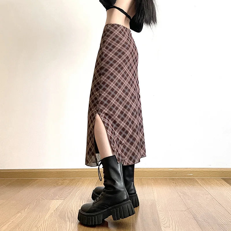 Plaid Print Wrap Pencil Skirt – Vintage Elegance with a Modern Twist Skirts LUNARITY GARAGE