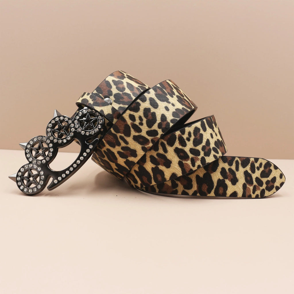 Leopard Print Rhinestone Y2K Belt - Hip Hop Western Shiny Waistband Belt LUNARITY GARAGE