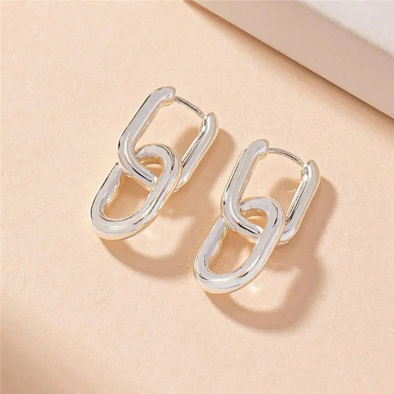 Retro Double Loop Geometric Drop Earrings – Gold and Silver earrings LUNARITY GARAGE