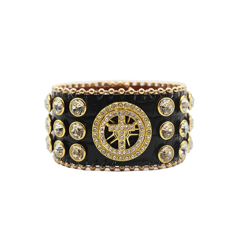 Western Rhinestone Spinner Bracelet Bracelets LUNARITY GARAGE Cross-Black