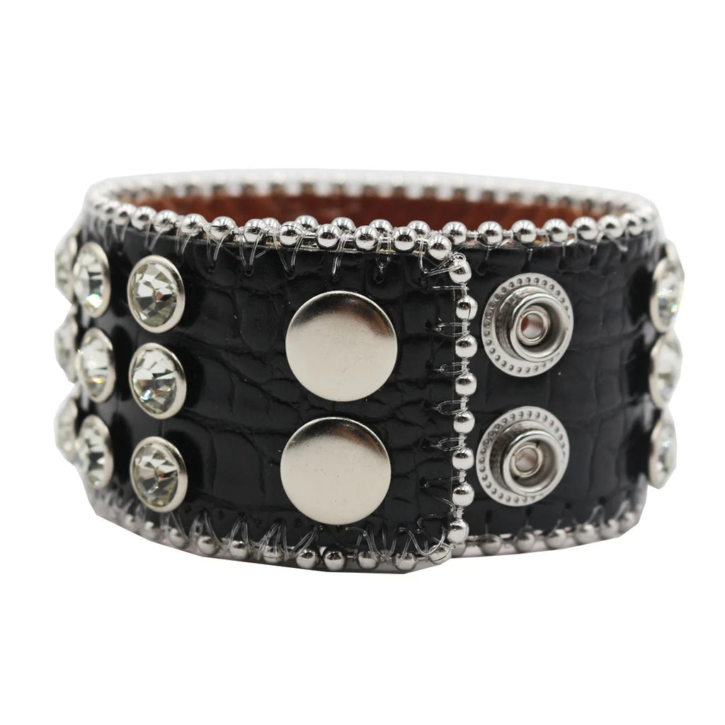 Designer PU Leather Rhinestone Cross Bracelet – Western Bling Statement Piece Bracelets LUNARITY GARAGE