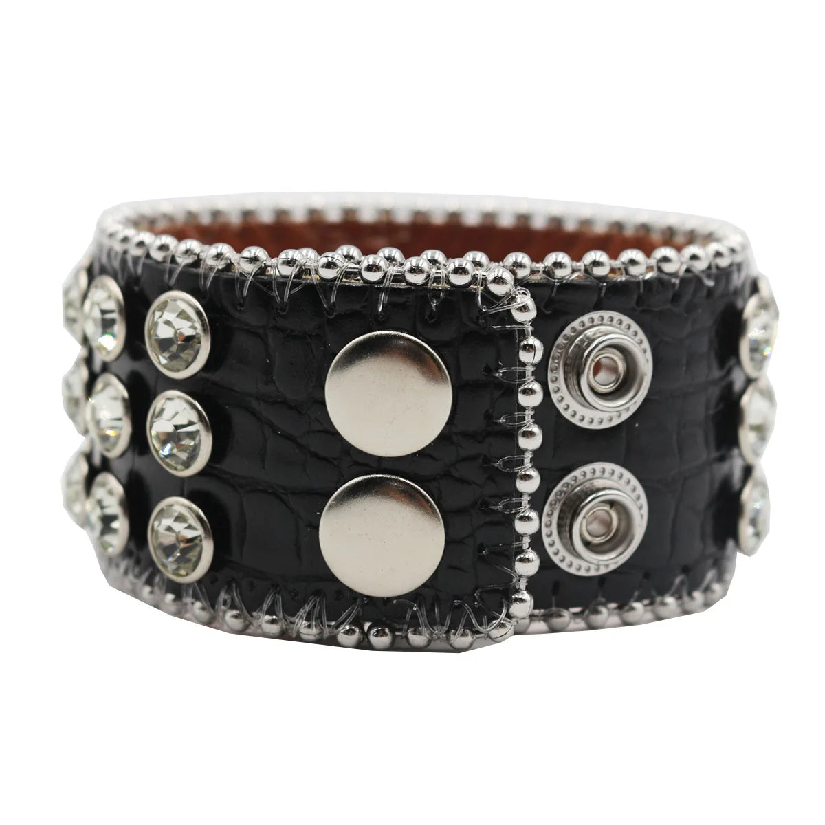 Designer PU Leather Rhinestone Cross Bracelet – Western Bling Statement Piece Bracelets LUNARITY GARAGE