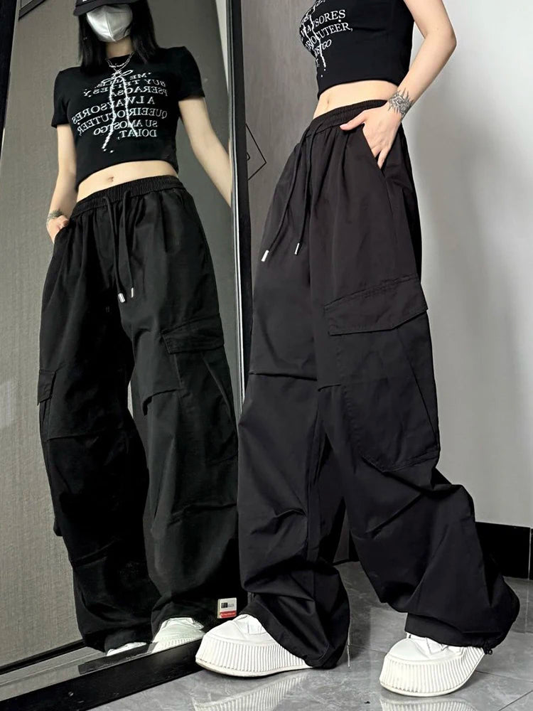 Y2K High Waist Wide Leg Cargo Pants – Streetwear Essential Pants LUNARITY GARAGE Black S