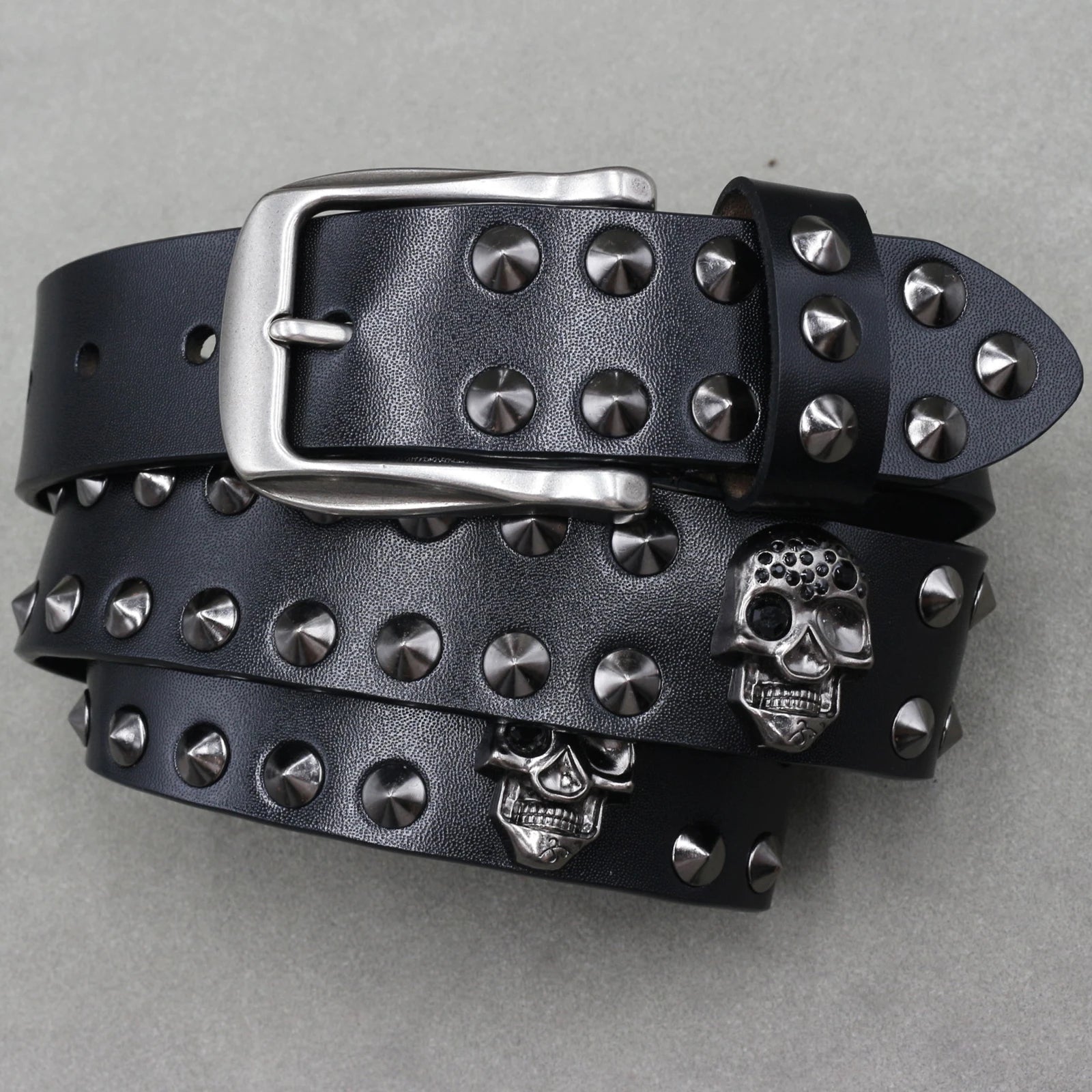 Metal Rivet Cowboy Belt – Genuine Cowskin Leather Punk Jeans Belt (Unisex) Belt Lunarity Garage 6 110cm