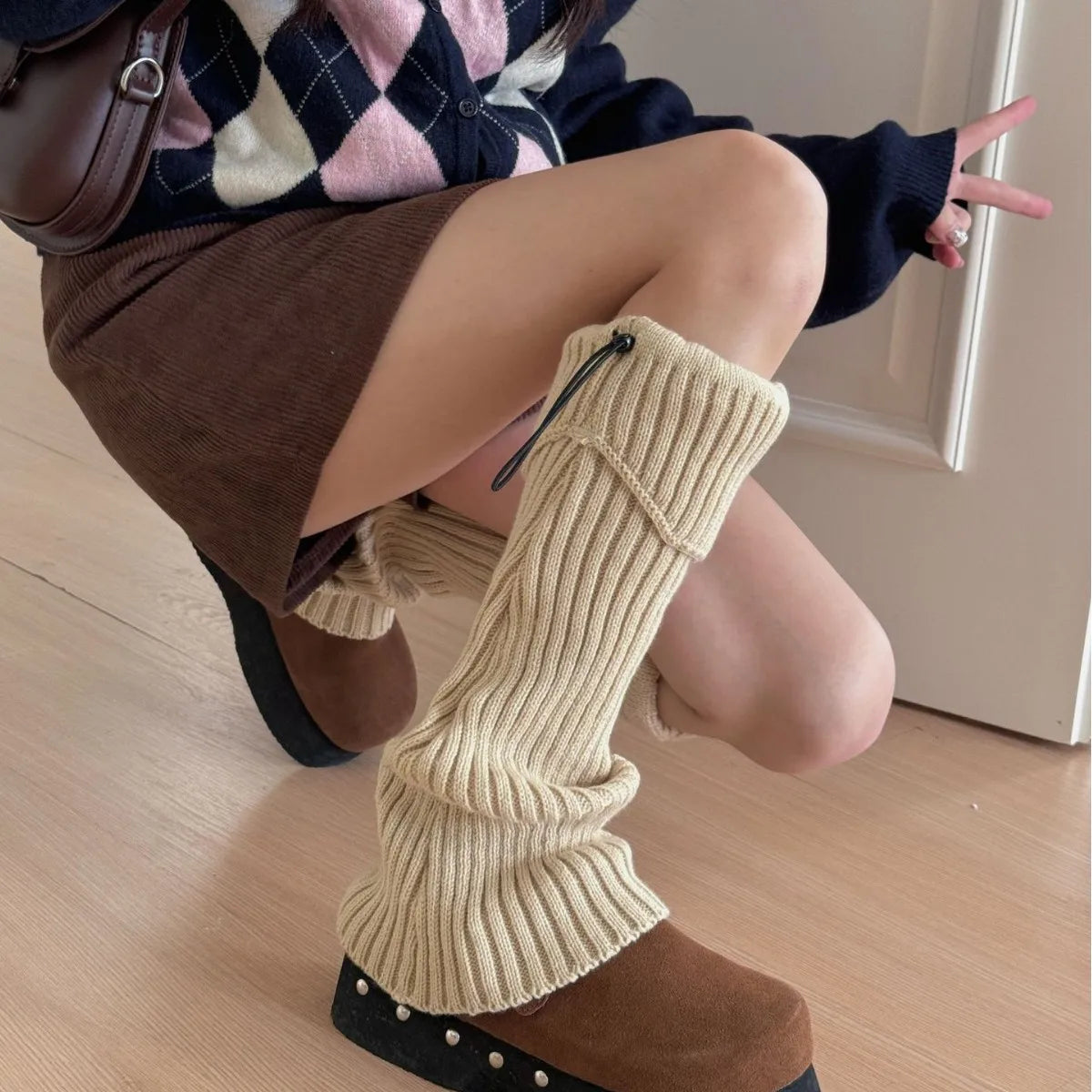 Elastic Drawstring Knitted Leg Warmers – Y2K Winter Calf Socks for Women, Korean JK Style Leggings Leg Warmers LUNARITY GARAGE