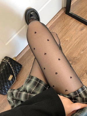 Sexy Black Heart Polka Dot Stockings – Elastic Sheer Lolita Style Stockings LUNARITY GARAGE HEART One Size