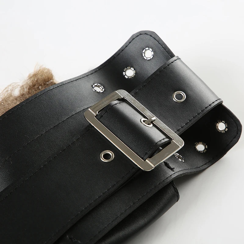 Y2K Vintage Faux Fur Patchwork Belt - Punk Western Cowboy Waistband Accessory Belt LUNARITY GARAGE