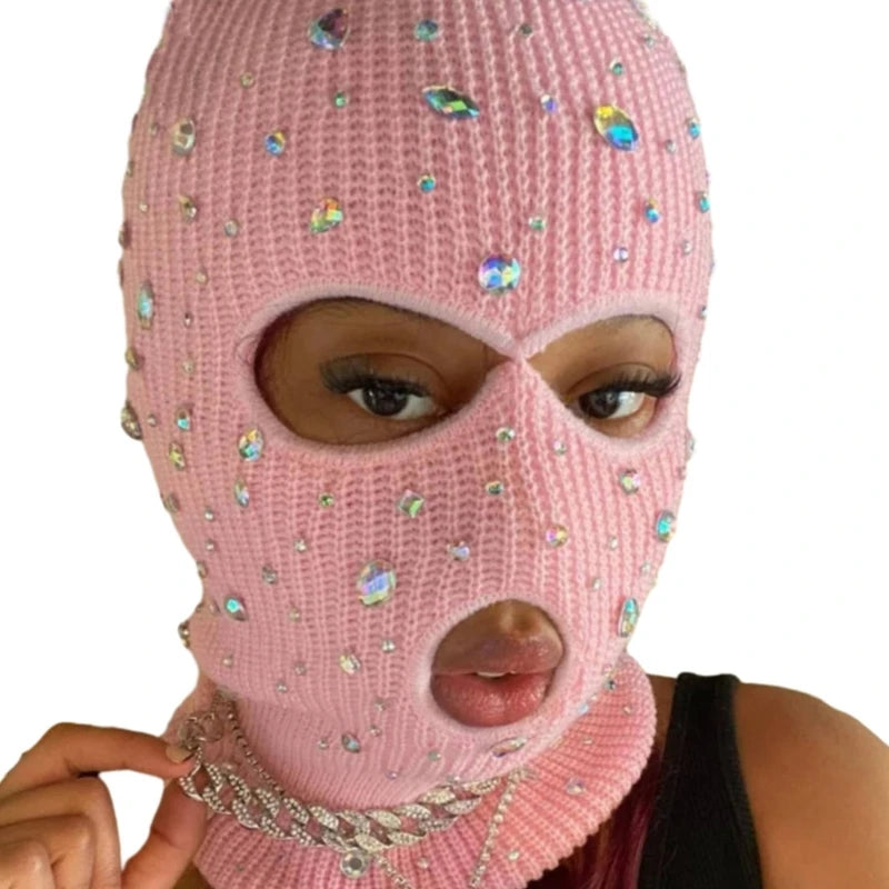 Bling Bling Jeweled Balaclava – Rhinestone Face Cover & Hooded Neck Warmer Balaclavas LUNARITY GARAGE