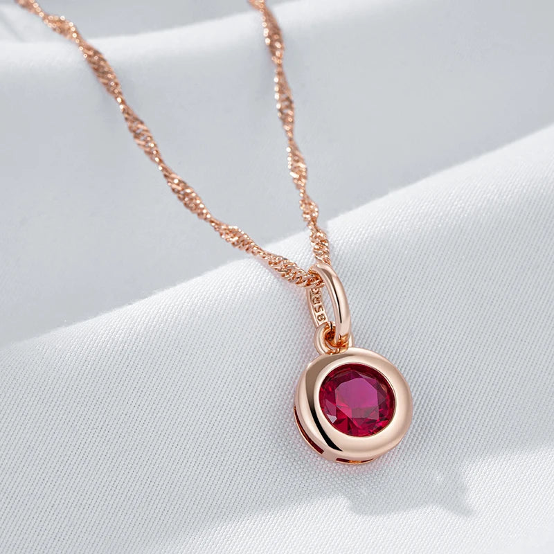 Shiny Red Natural Zircon Pendant Necklace – Rose Gold Ethnic Vintage Jewelry Necklace LUNARITY GARAGE   