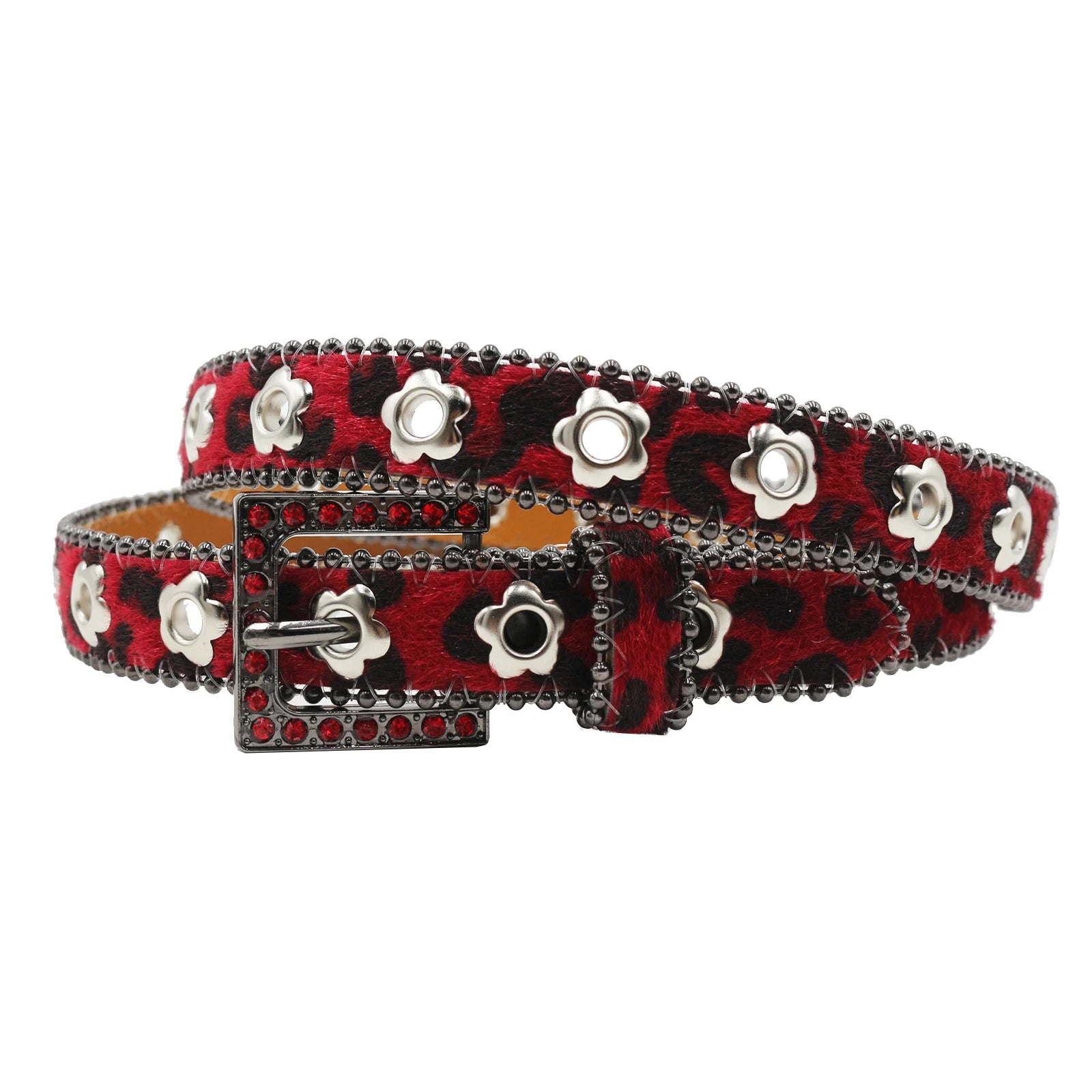 Hollow Flower Rhinestone Square Buckle Belt – Y2K Punk Luxury Waistband belt LUNARITY GARAGE Red 95CM
