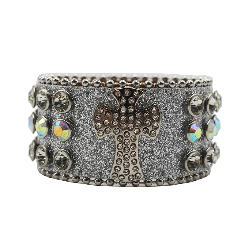 Punk Style Shiny Cross Rhinestone Bracelet Bracelets LUNARITY GARAGE Shiny-Silver