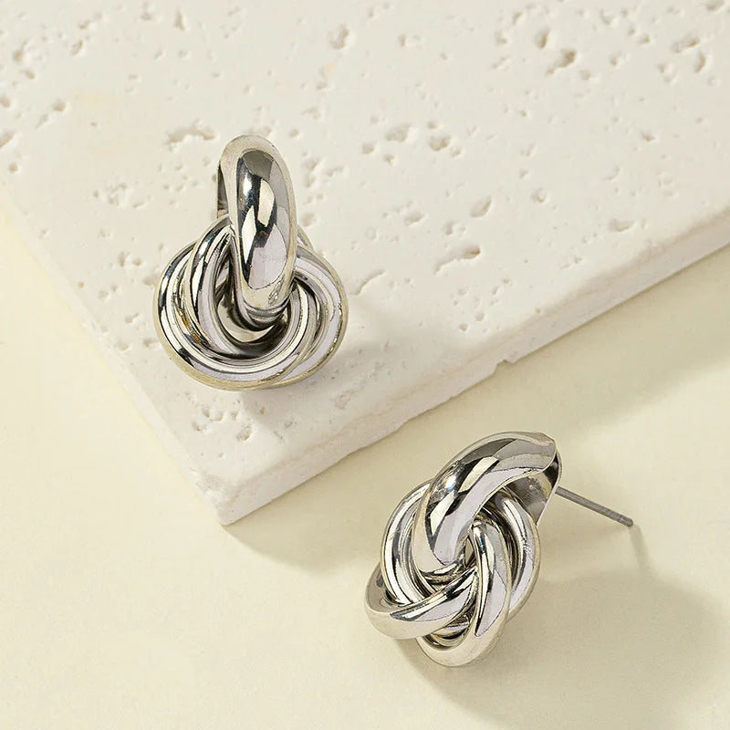 Fashion Gold Silver Color Knot Hoop Earring For Women Shiny Plating Trendy Earring Stud Cute Daily Wear Jewelry Earrings Lunarity Garage Silver-1