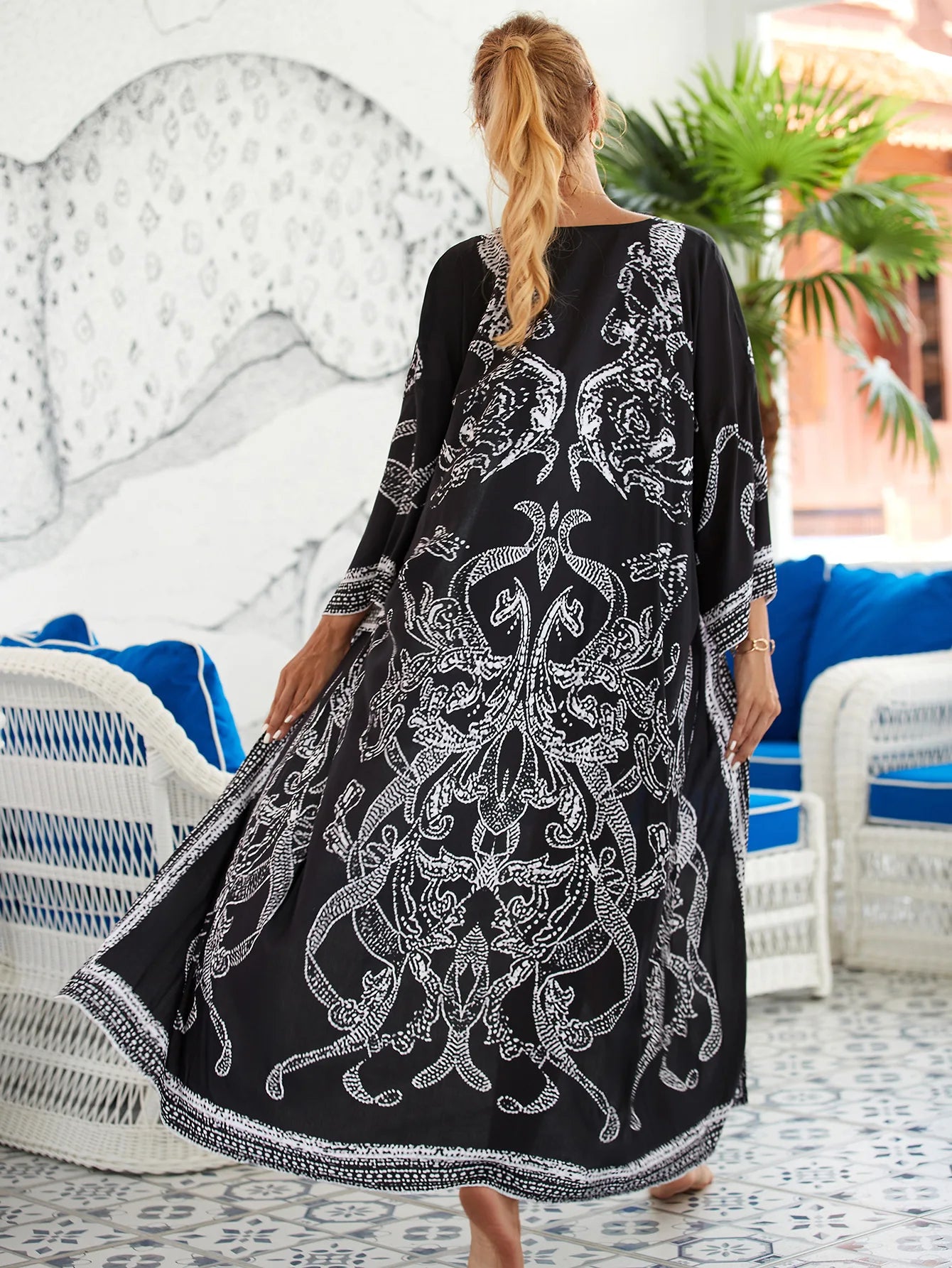 The Africa Printed Beach Kimono Cover-Up