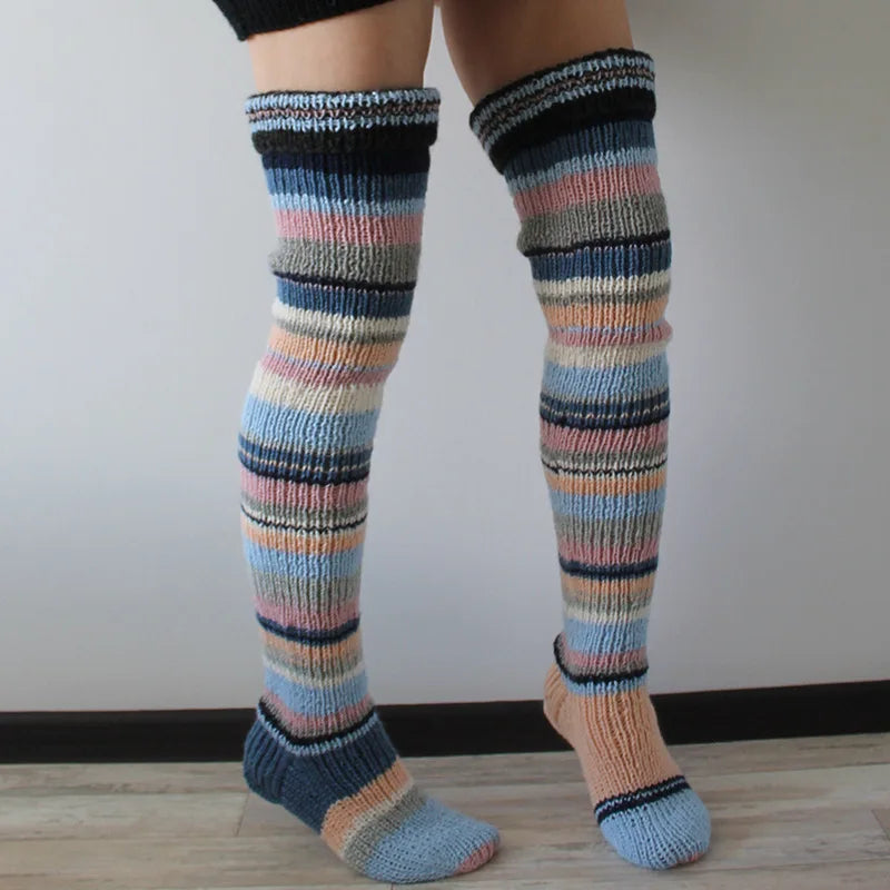 Women's Wool Knee Socks & Leg Warmers – Cozy Striped Knit for Y2K & Cosplay Styles Socks Lunarity Garage