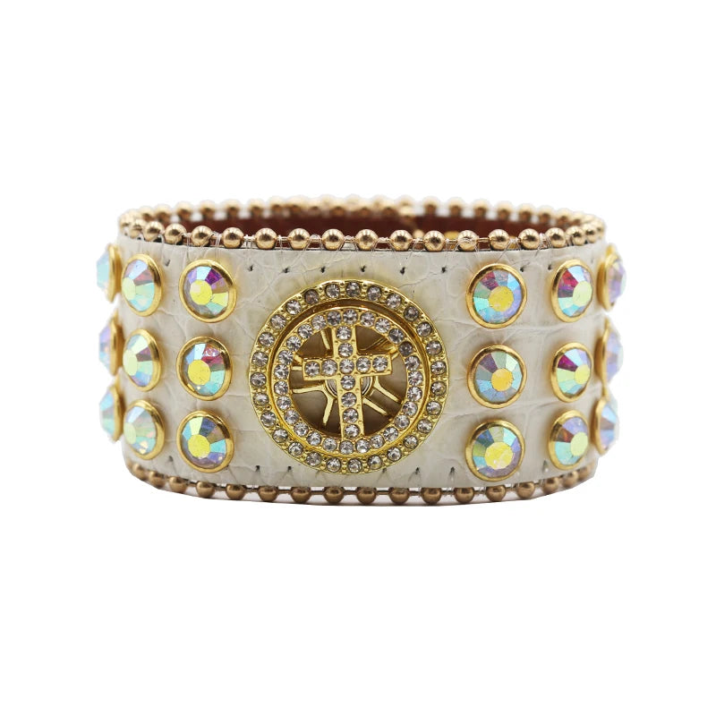 Western Rhinestone Spinner Bracelet Bracelets LUNARITY GARAGE Cross-White