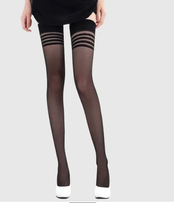 Women Striped Over-the-Knee Stockings – Sheer Mesh Transparent Style (2 Pairs) Stockings LUNARITY GARAGE Black One Size