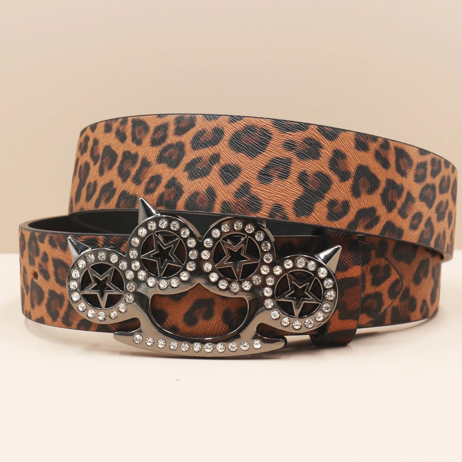 Leopard Print Rhinestone Y2K Belt - Hip Hop Western Shiny Waistband Belt LUNARITY GARAGE Coffee 105CM