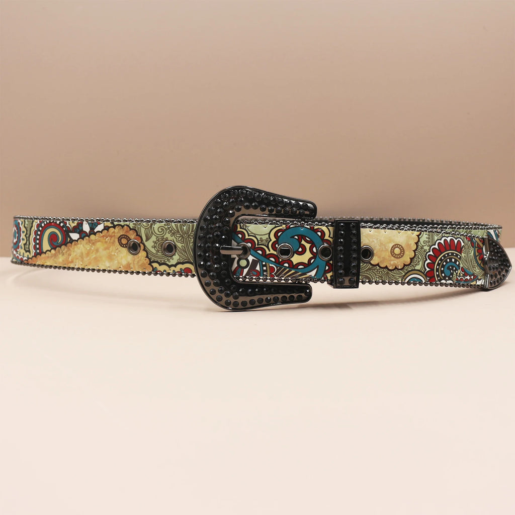Rhinestone Belt – Chinese Style Print Punk Rock Y2K Waist Belt belt LUNARITY GARAGE