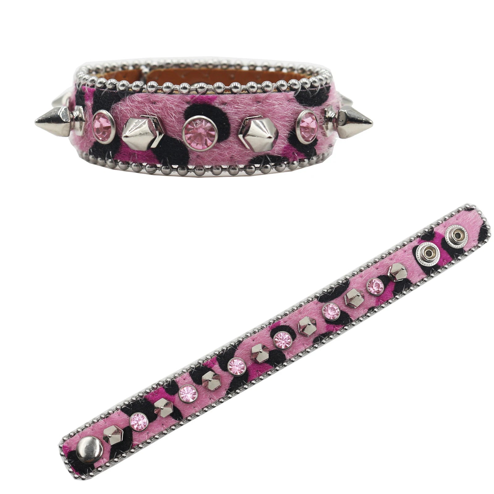 Rhinestone Y2K Bracelet – Unisex PU Leather Statement Jewelry Bracelets LUNARITY GARAGE Pink