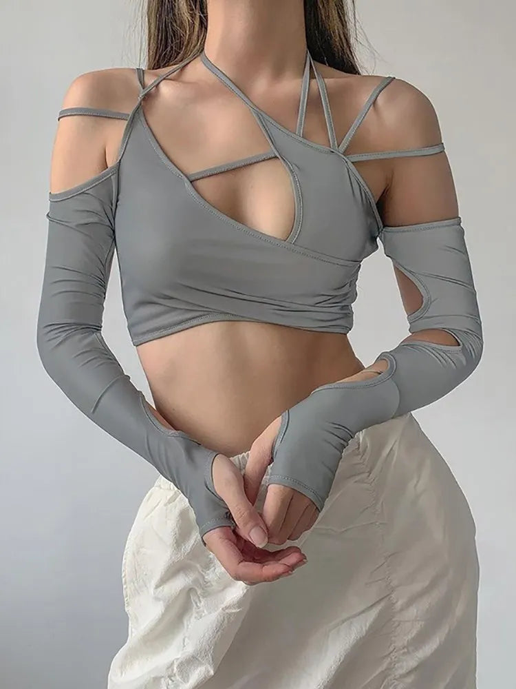 Y2K Sexy Hollow Out Long Sleeve Crop Top – Dark Street Style Camisole for Women crop top Lunarity Garage
