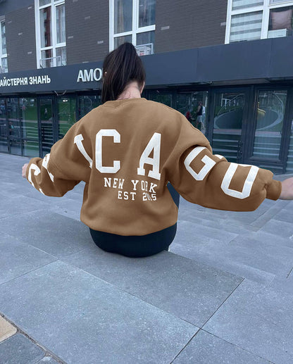 Back Letters Print Oversized Sweatshirt – Cozy Streetwear for Autumn & Winter