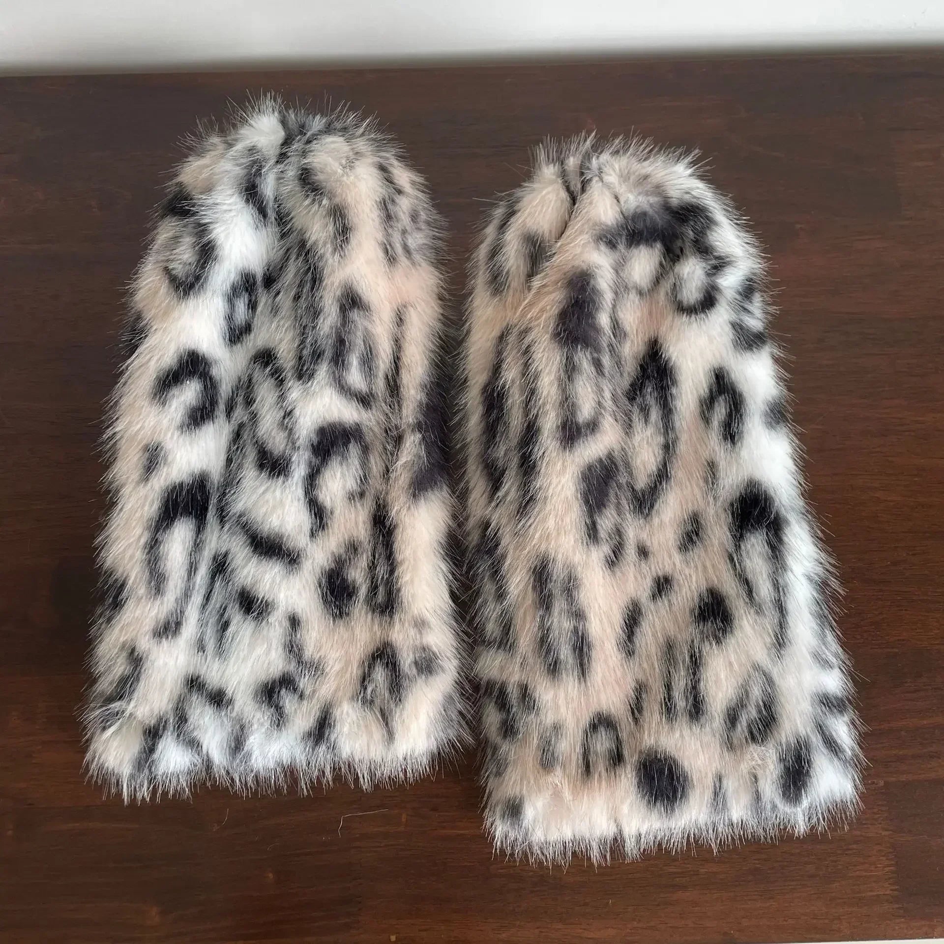 Winter Leopard Print Faux Fur Leg Warmers – Y2K Plush Punk Chain PU Belt, Harajuku Thickened Boots Cover, Fluffy Socks Leg warmer LUNARITY GARAGE black 40cm