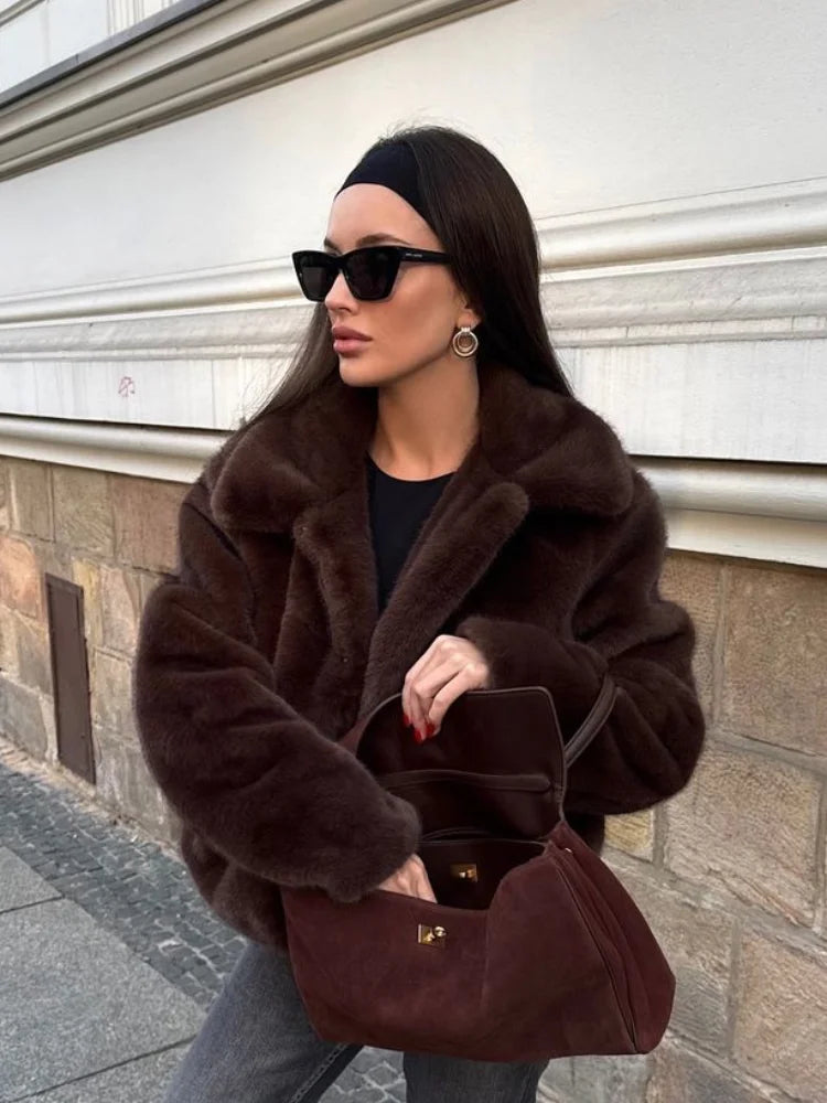 Vintage Brown Lapel Faux Fur Jacket – High Street Winter Elegance Jackets LUNARITY GARAGE