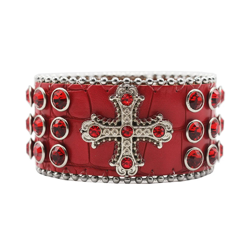 Rhinestone Cross Bracelet – Shiny Crystal Unisex Party Jewelry Bracelets LUNARITY GARAGE Red