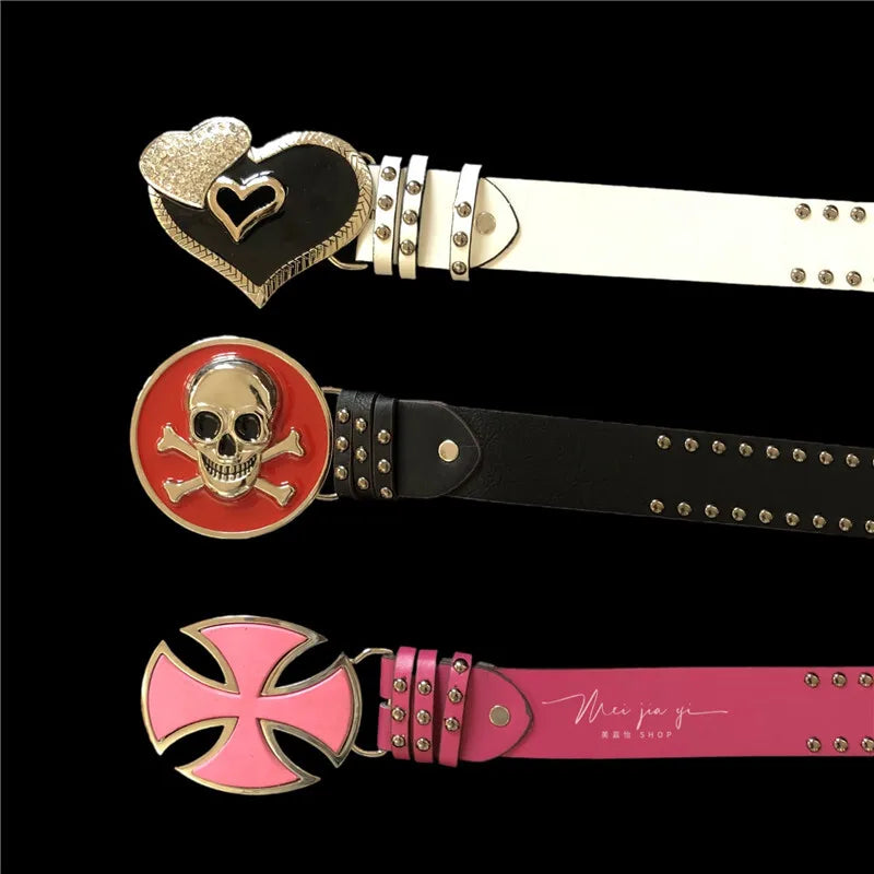 Gothic Punk Rivet Letter Waist Chain Belt - Y2K Skull Devil Charm Belt Belt LUNARITY GARAGE