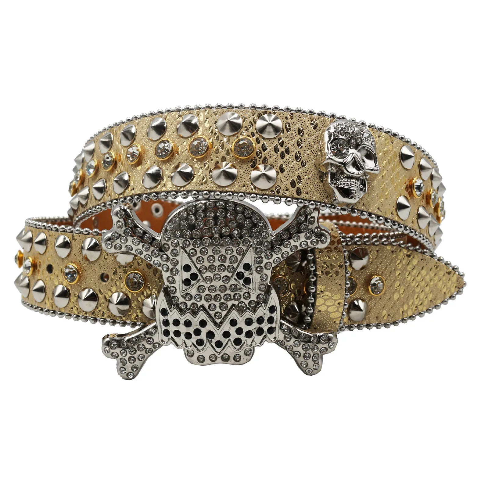 Skull Rhinestone Cowboy Belt – European & American Style Pin Buckle belt LUNARITY GARAGE JD-KT-Gold 125cm