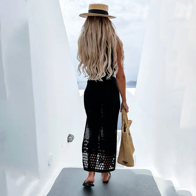 Knitted Beach Skirt Set | Sexy Camisole & Long Skirt Two-Piece Outfit for Women covers up LUNARITY GARAGE