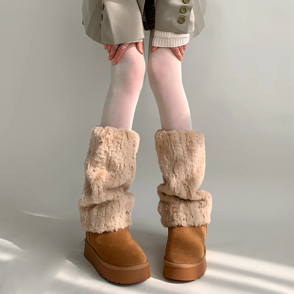 Winter Fluffy Faux Fur Boots Covers – Cozy Y2K Leg Warmers for Mid-Calf Warmth Leg Warmers LUNARITY GARAGE   